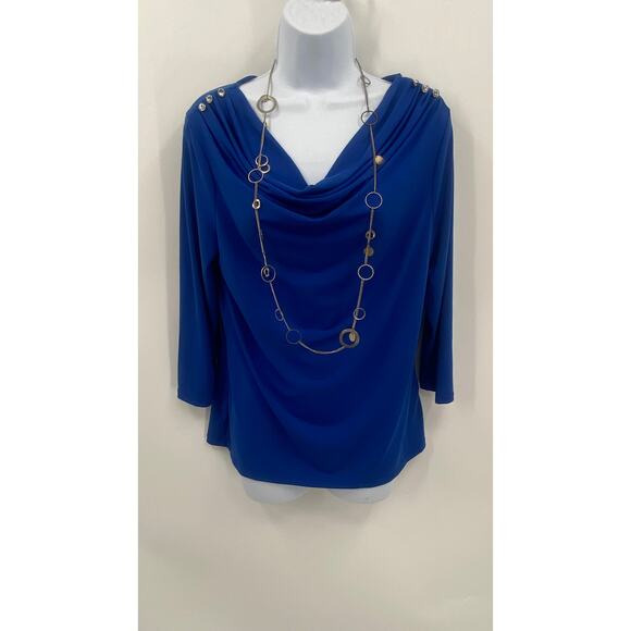 Jaclyn & Smith Royal Blue Dressy Top with Accent Necklace - Picture 1 of 7